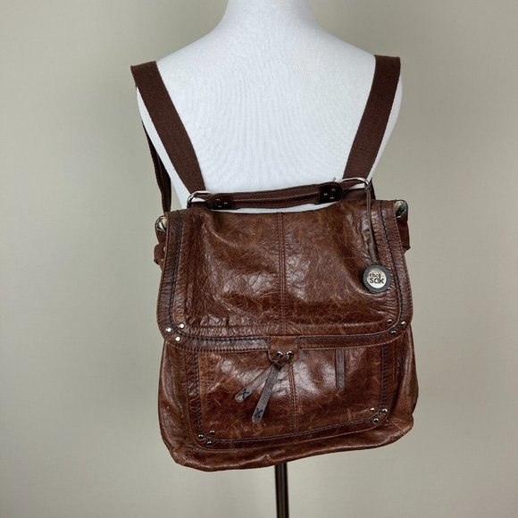 The Sak Ventura Bag Brown Distressed Leather Convertible Backpack Crossbody - Picture 3 of 16